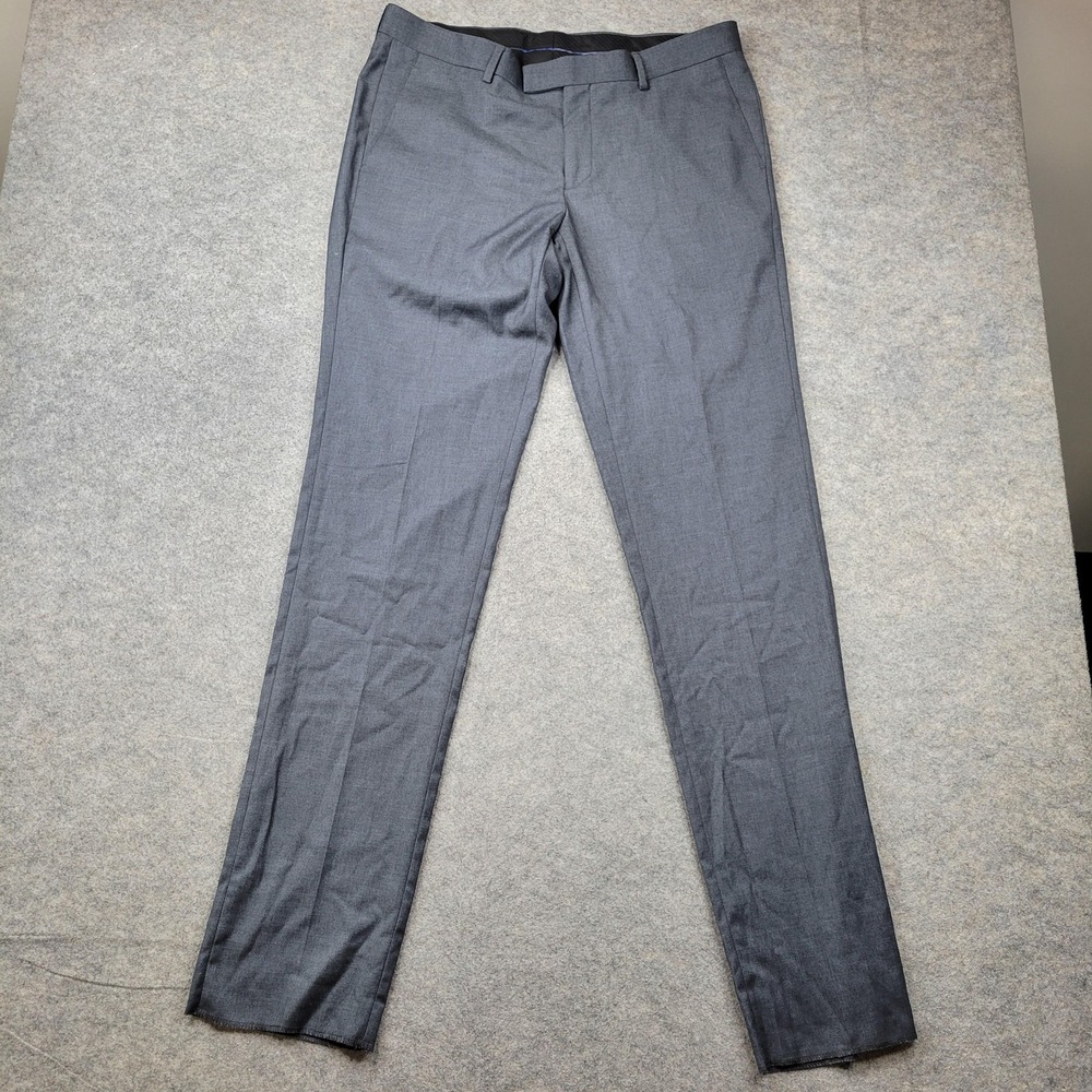 Soul Of London Dress Pants Mens 35x35 Gray Slim‎ Fit Stretch Tapered Flat Front